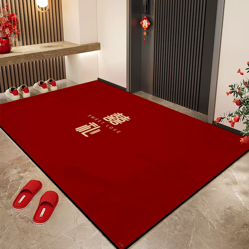 结婚地垫红色喜庆入户门地垫硅藻泥吸水防滑垫新婚婚房进门脚垫