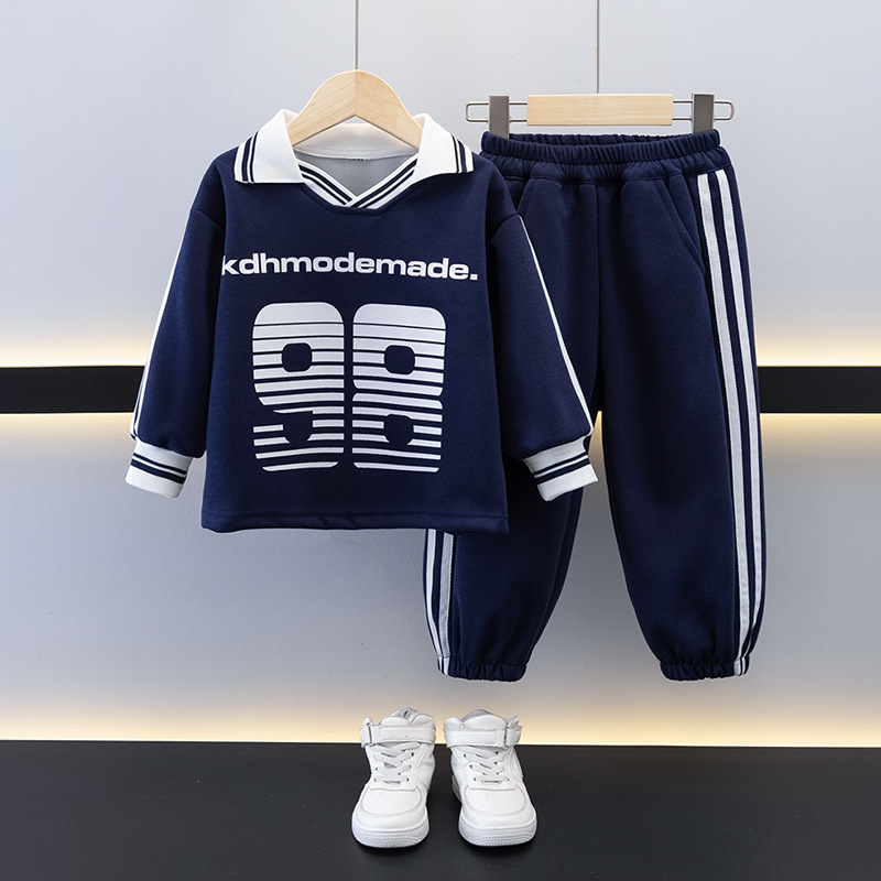 7688 Traje de suéter fresco de moda para niños Primavera y otoño Manga larga suelta deportiva Traje de dos piezas 2025 Nueva ropa casual para niños