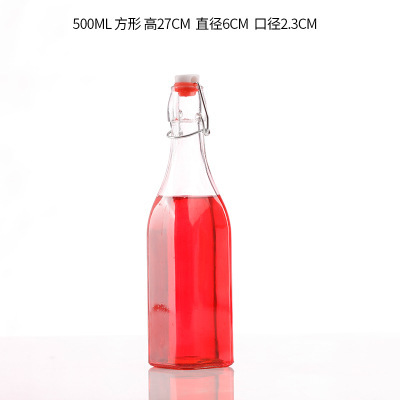 Bloquear botella de vidrio transparente redonda hebilla cuadrada botella de vidrio jugo botella de vino enzima botella de vino de cerveza casera botella de vino blanco botella vacía