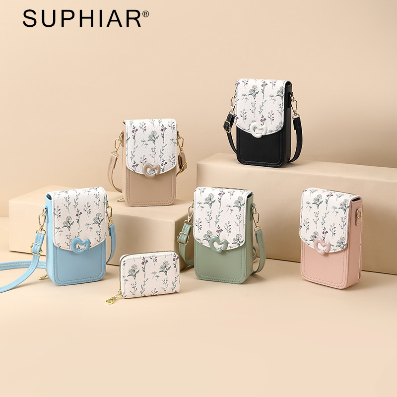 Monedero vertical para teléfono móvil, bolso pequeño de mensajero, bolso de teléfono móvil multicapa, flor, bolso de teléfono móvil multifuncional simple, moda femenina