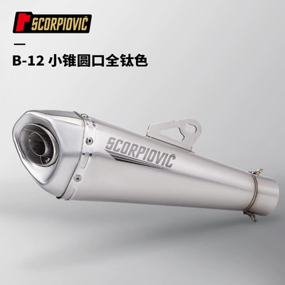 B12 Small Cone Tail Section Silencer Motorcycle Exhaust Pipe Modification Suitable for 51mm Diameter Stainless Steel High Temperature Resistant (Motorcycle exhaust pipe) - b-12-small-cone-round-mouth-full-titanium-color