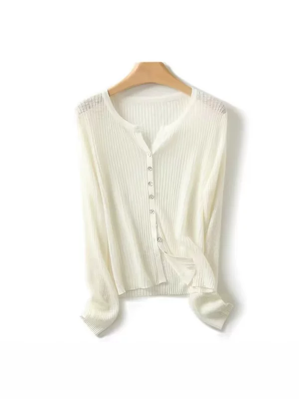 Летний вязаный тонкий свитер, защитная одежда из бамбука от солнца, цветной, с длинными рукавами, V-образным вырезом.