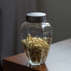 日本式ガラス茶葉缶アルミ合金属蓋密封缶貯蔵タンク大トランペット茶保存缶コーヒー豆缶