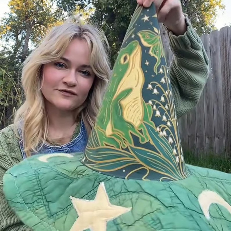 Quilted Witch Hat Handmade Folk Art Hat Party Halloween Hat Halloween Hat Witch Hat Decoration