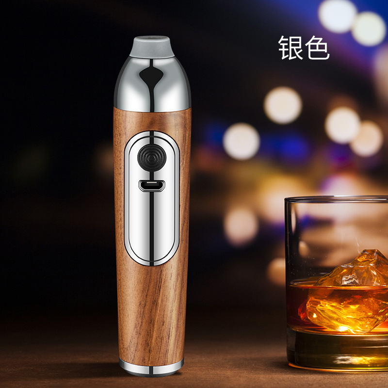 胡桃木環境保護タバコセットのワンタッチ点火器付きの怠け者のタバコの吸殻の車の煙筒は灰色のケヤキのタバコカバーを落としません。|undefined