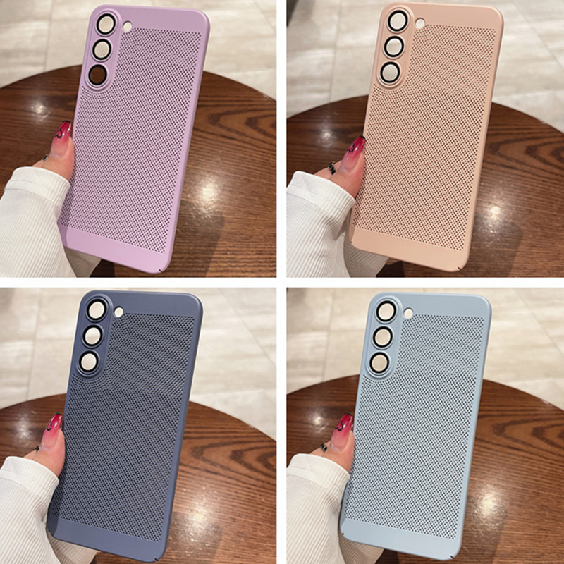 Suitable for Samsung S25 heat dissipation S21 grid S24plus phone case S22ultra solid color S23 foreign trade hard case