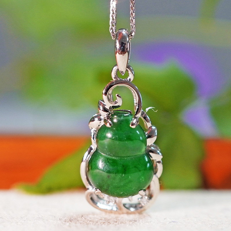 铂金PT950培育钻石翡翠葫芦吊坠锁骨链单坠女寓意福禄送|ms