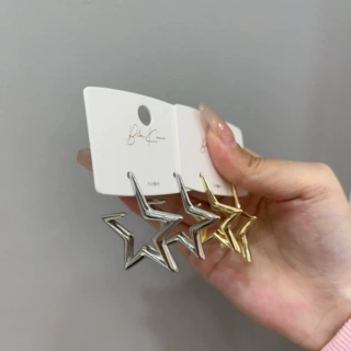 夸张星星金属耳环小众设计感欧美S925银针耳坠简约百搭时尚耳饰潮