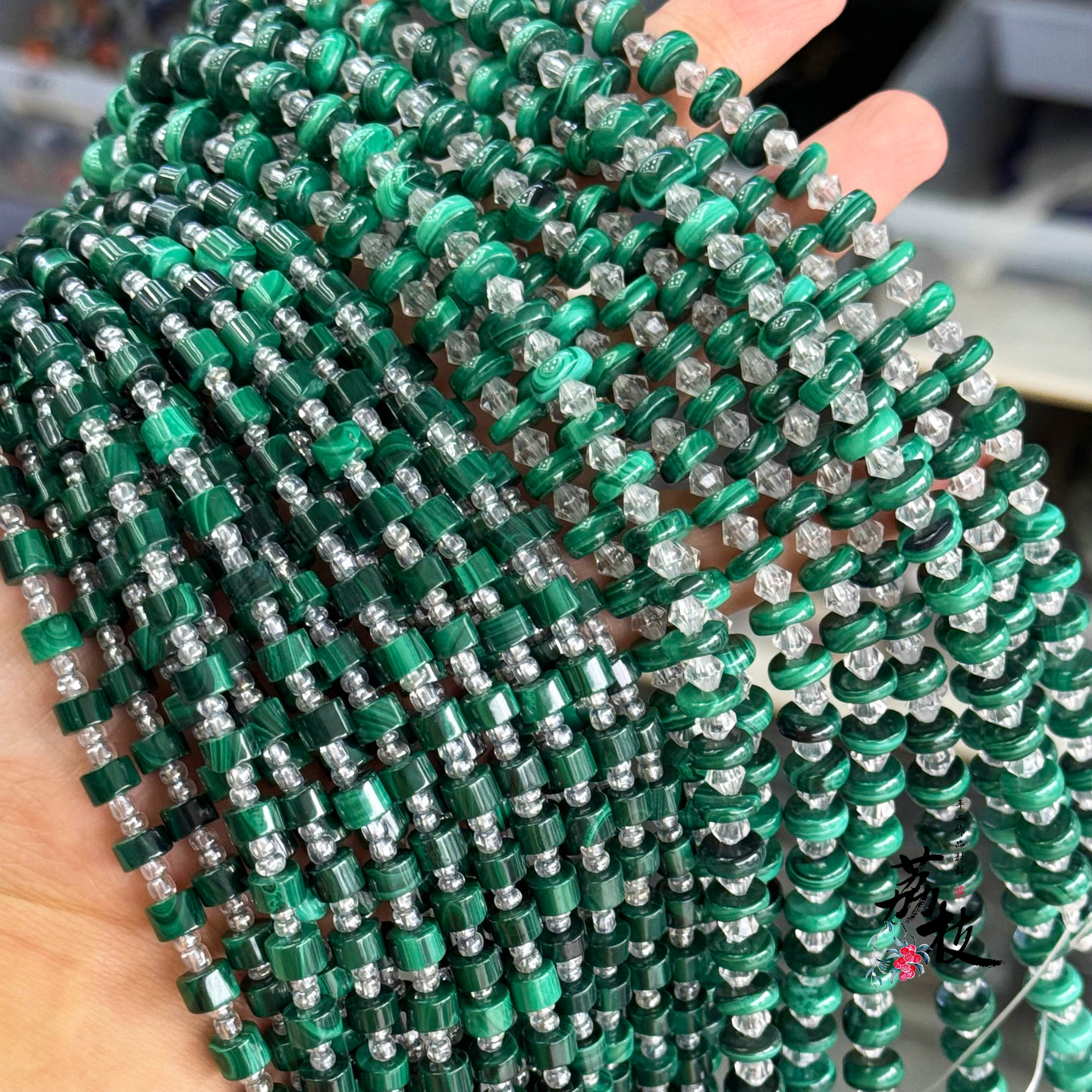 Natural Malachite Straight-Cut Spacer Beads 4*6mm Abacus Beads Loose Beads Semi-Finished DIY Necklace Bracelet Accessory Beads