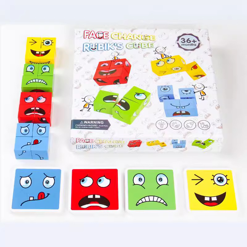 Lloras, me río, cambio de cara. Bloques de construcción del cubo de Rubik juguetes educativos para niños Juego interactivo entre padres e hijos juego de entrenamiento de pensamiento de concentración