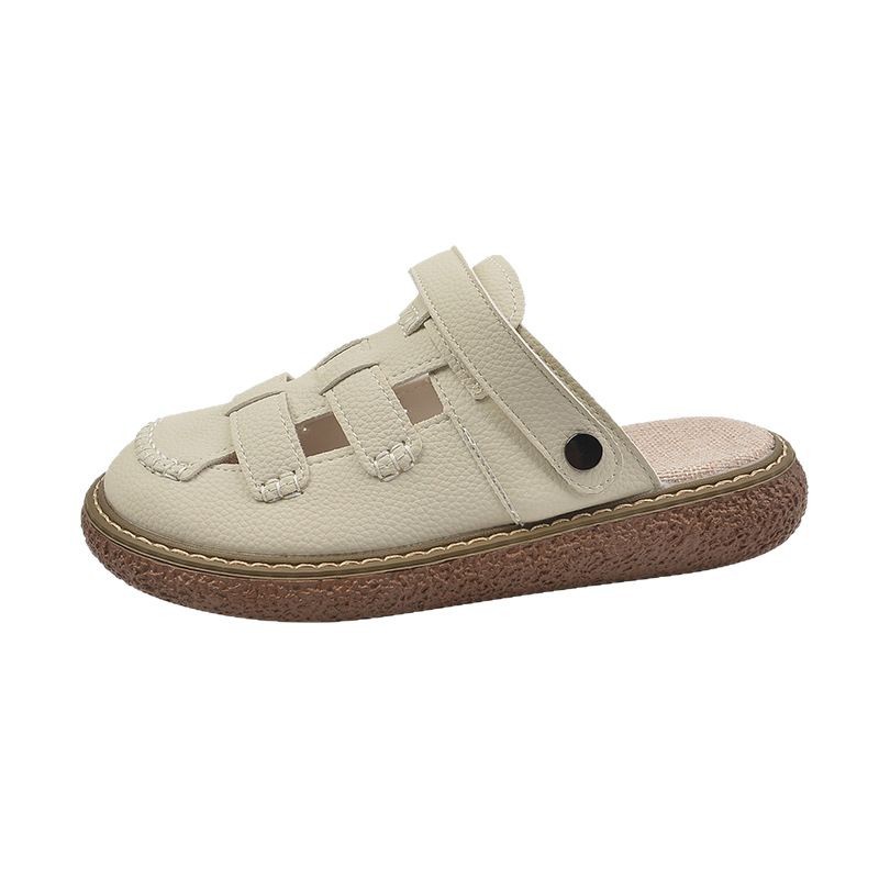 Sandalias Baotou para mujer 2025 nuevos zapatos con agujeros exteriores de verano dos medias zapatillas de suela gruesa zapatos romanos de playa