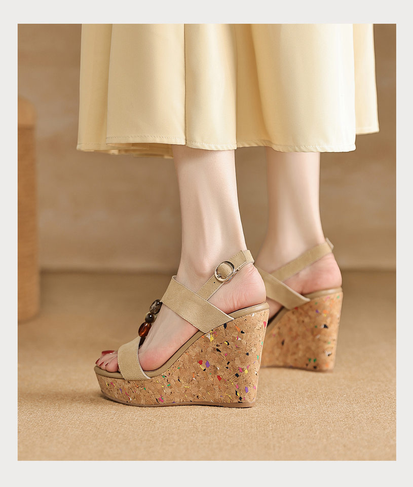 Sandal bohemian đế xuồng cao gót quai ngang hở mũi — màu hồng, màu mơ chi tiết 12