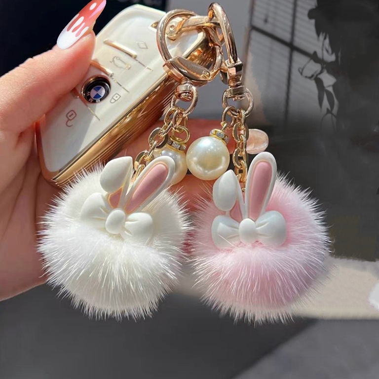 Online celebridad conejo de visón mochila bolsa adornos lindo conejito felpa piel lindo coche llavero colgante