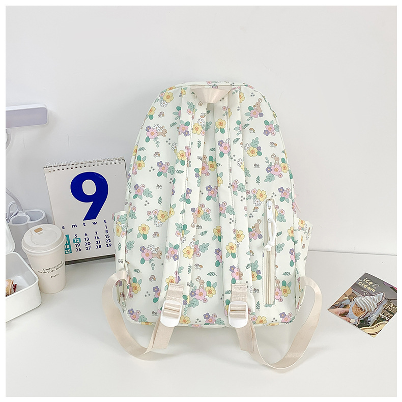 738g Weight Polyester Lining Material Sewing Thread Fashion Element Zipper Closure Type Double Shoulder Straps Strap Type Casual, School, Daily Occasion Nylon Material Waterproof Function Back To School Festival School Backpack Backpack Flower, Strawberry Pattern All Seasons Season Women's Gender Classic Style Style Square Shape Waterproof Flower Strawberry Casual School Daily School Backpack 24