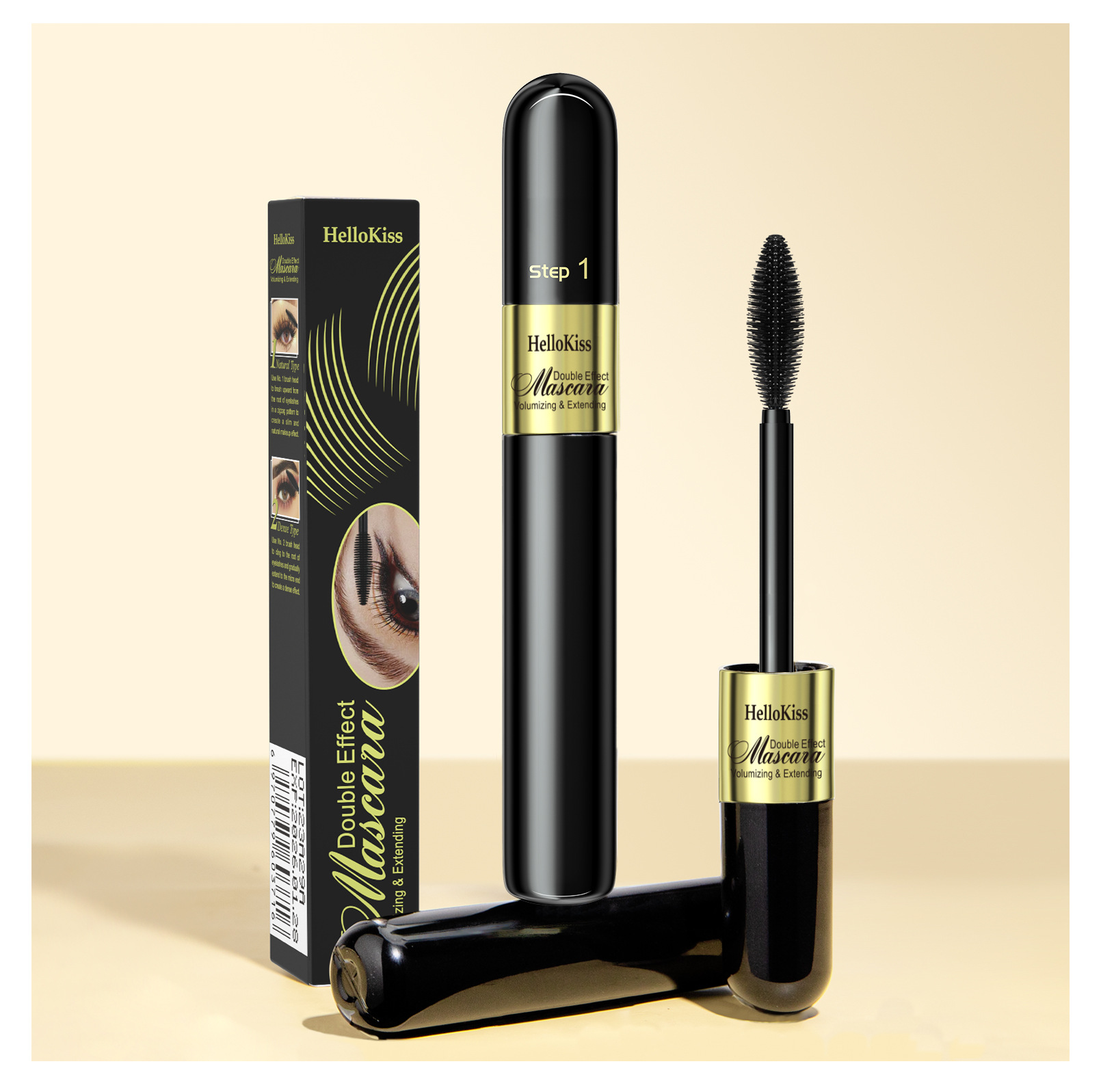 HelloKiss Dual-Effect 4D Mascara 2-in-1: Long, Curly, Thick, non-smudging, waterproof Mascara for Cross-border use undefined