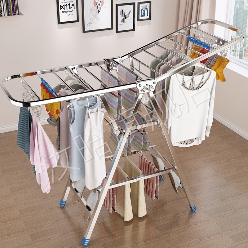 Stainless Steel Clothes Drying Rack Floor-Standing Foldableing Indoor Home Balcony Baby Clothes Rack Hanging Quilt Coat Rack