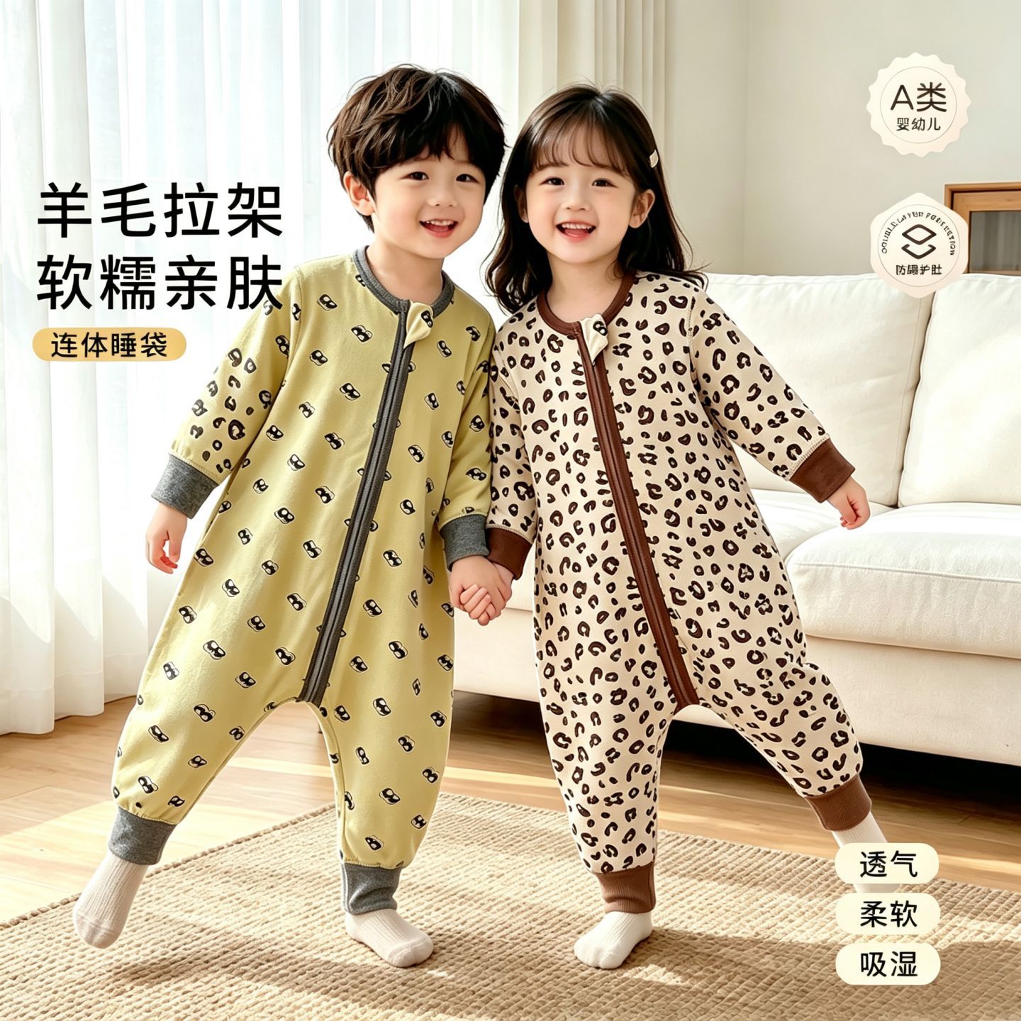 Baby sleeping bag, Class A pure cotton breathable infant one-piece pajamas, children's seamless belly-protecting anti-kick quilt, all-season home wear