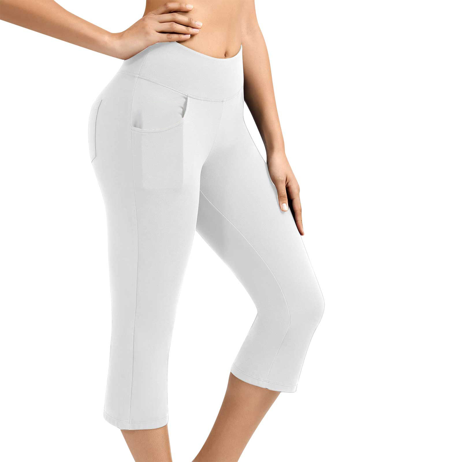 Neue Yoga-Hose für Damen, einfarbig, Vordertasche, hohe Taille, aufgesetzte Tasche hinten, Hip-Lift, Sport-Caprihose_voghion.com
