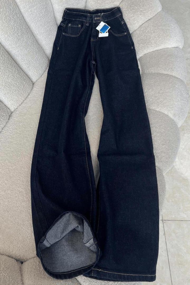 美式复古深蓝色微喇牛仔裤女秋季新款低腰宽松显瘦休闲拖地阔腿裤
