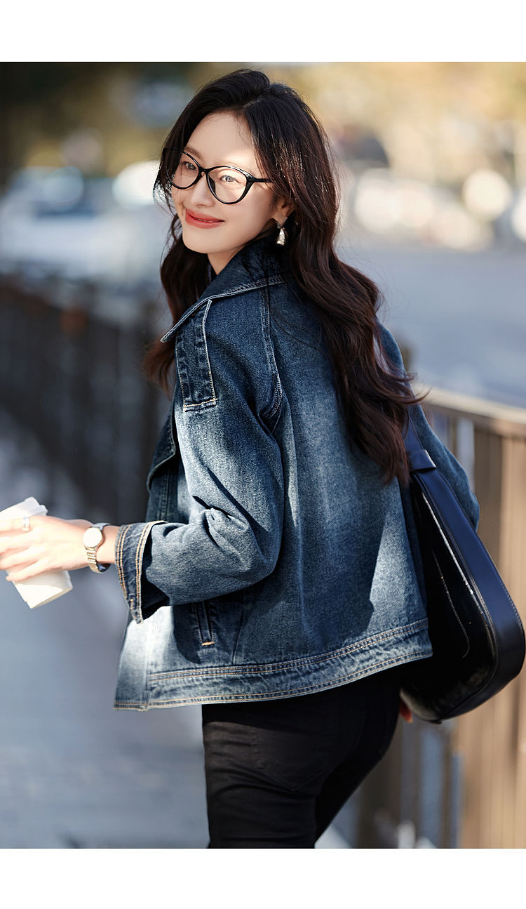 Women's Casual Stylish Trench Coat Short Collared Denim Jacket Spring Autumn New Fashion Style_mkmklike.com