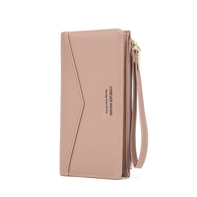 Haitao nuevo pu cartera simple japonés y coreano multi-Tarjeta embrague transfronterizo largo doble cartera color sólido