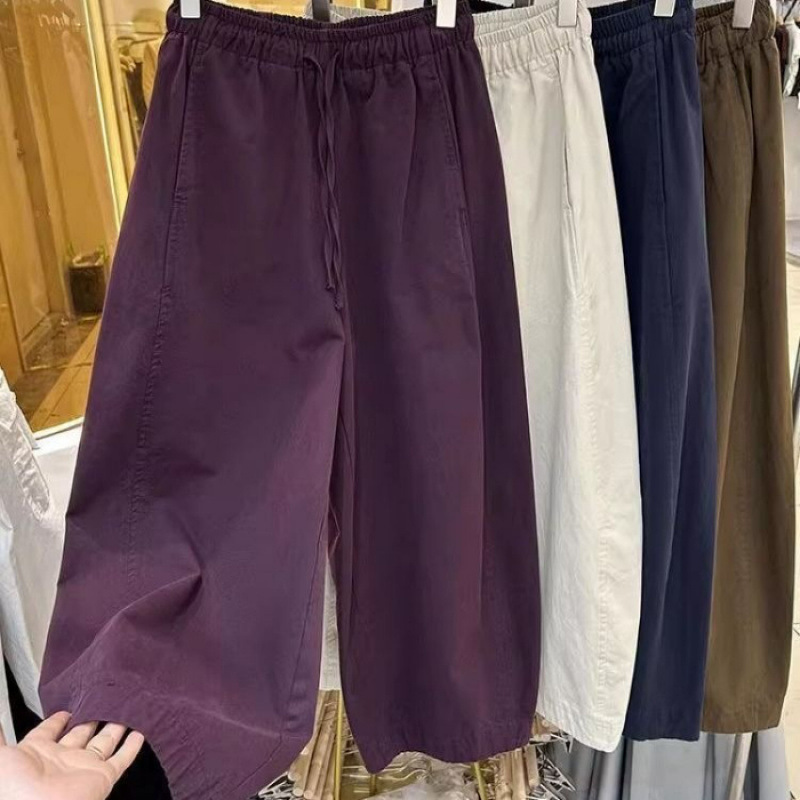 原版面料大码胖妹妹新款松紧宽松阔腿显瘦休闲裤春夏通勤九分直筒|undefined