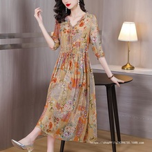 真丝连衣裙女夏装2025年新款品牌气质洋气妈妈桑蚕丝碎花长款裙子