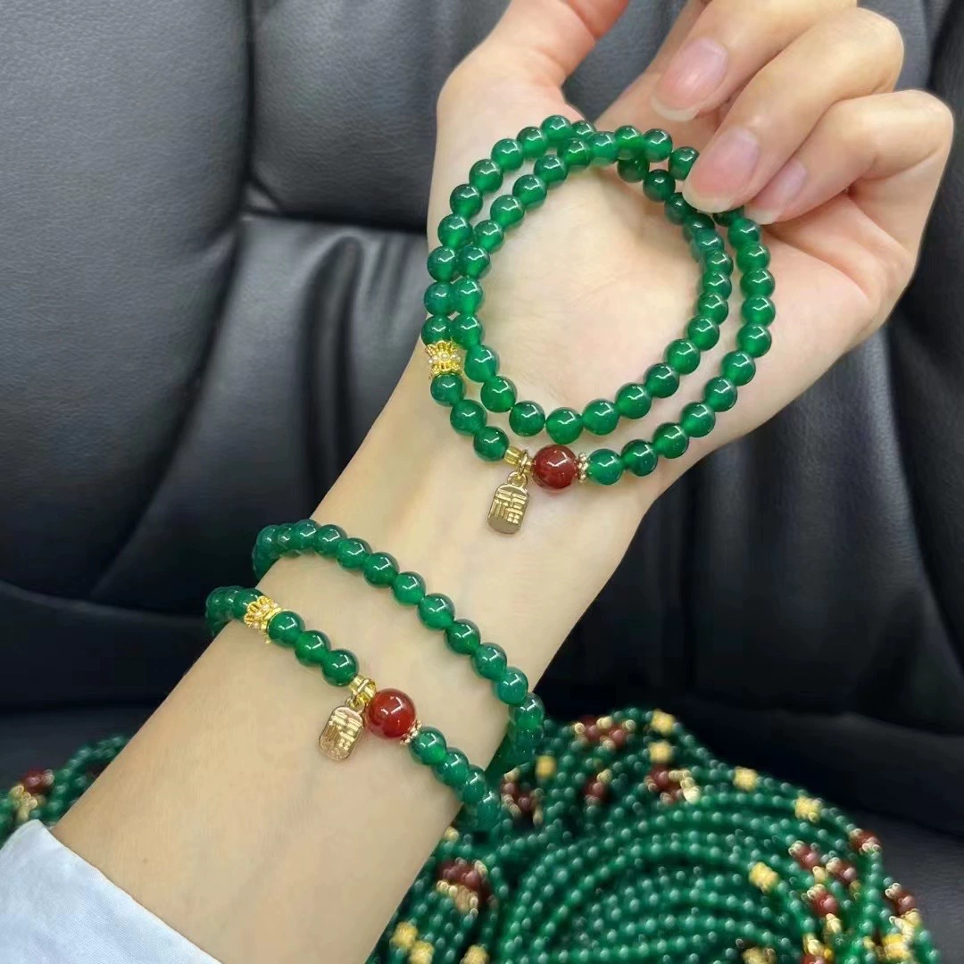Натуральный зеленый агат рукоятки халцедона с красным агатом Фу кулон женский зеленый агат браслет с несколькими кругами в прямом эфире новый