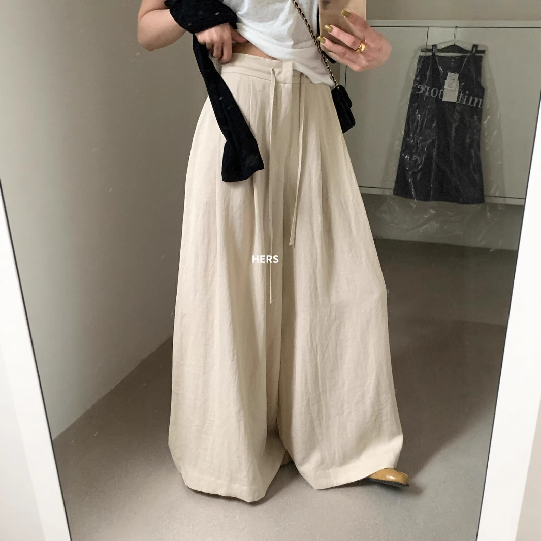 Liquidación no retornable, pantalones casuales de traje de cintura alta, versátiles, cómodos, suaves, para todos los días, pantalones de pierna ancha para mujer 20880 image 1