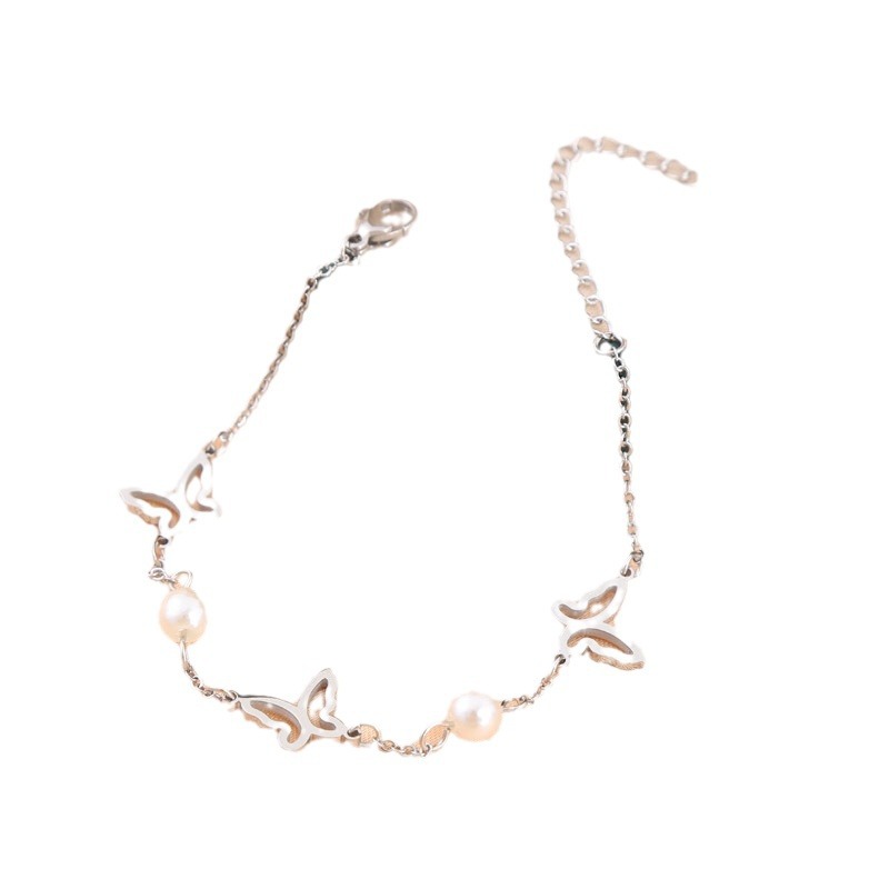 Estrellas huecas mariposas perlas de moda retro acero inoxidable chapado en oro 18k titanio pulsera de acero transfronteriza regalo de novia image 6