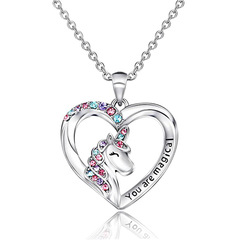 925 Silver Pendant, Unicorn Colorful Zircon Alphabet Girl Heart Shape Necklace, European and American Amazon Cross-border Wholesale
