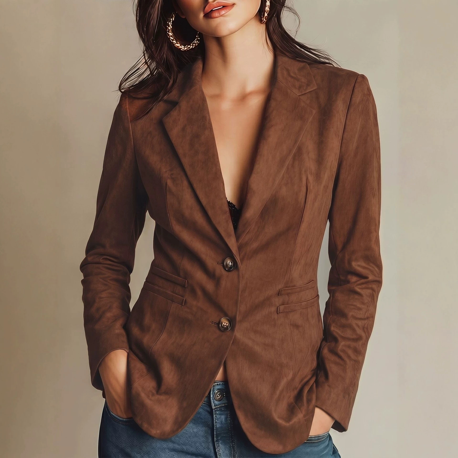 Blazer con solapa retro café