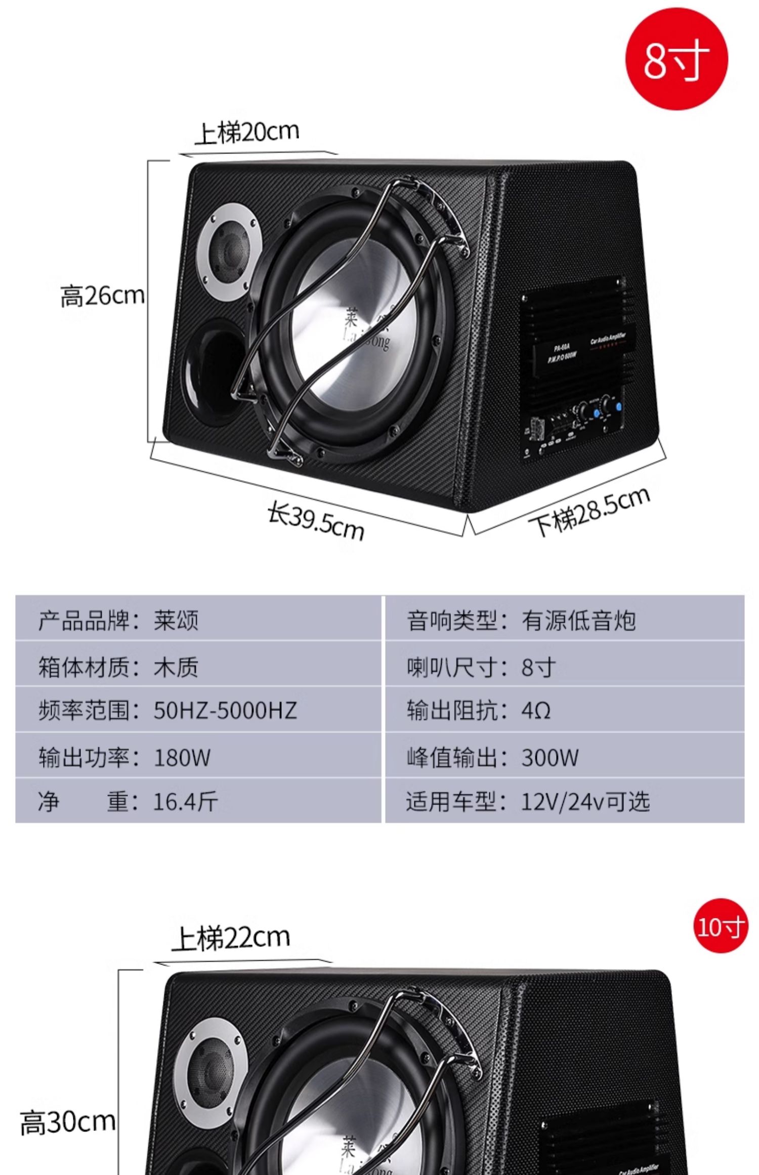 Car Subwoofer 10/12 Inch 12V/24V High Power Car Audio