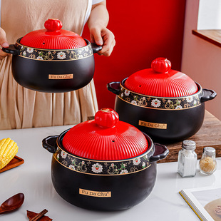 Household Ceramic Casserole Stew Pot Soup High Temperature Resistant Special Casserole for Gas Stove Ceramic Stone Pot Soup Pot Frying Pan