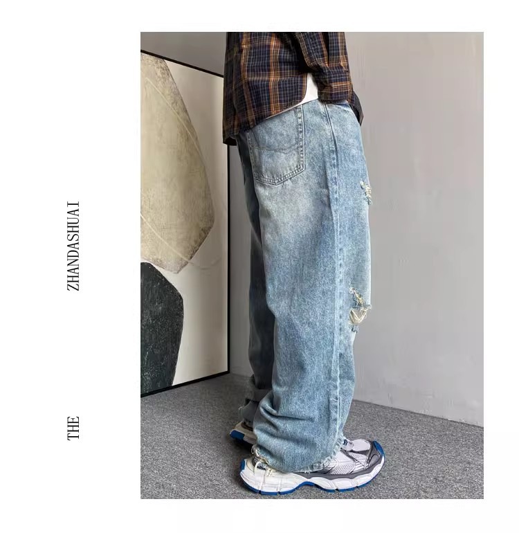 Men's Retro High Waist Dad Jeans Spring Summer Casual Loose Fit Wide Leg Ripped Straight Leg Floor Length_mkmklike.com
