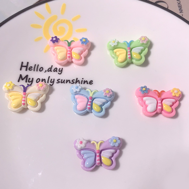 Macarón mariposa de color DIY accesorios de resina pegamento de crema de cáscara de teléfono móvil agujero agujero zapatos accesorios para el pelo abrazaderas de pelo material hecho a mano