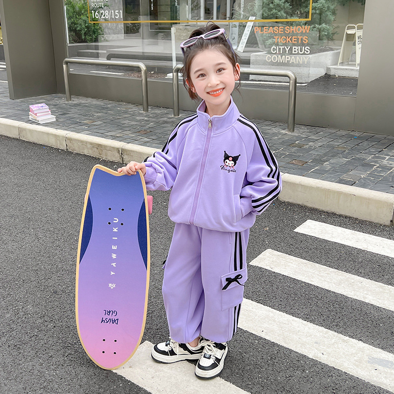 소녀 쿨로 미 세트 가을 2024 새로운 서양식 유행 인터넷 인기 어린이 레저 스포츠 가을 투피스 세트