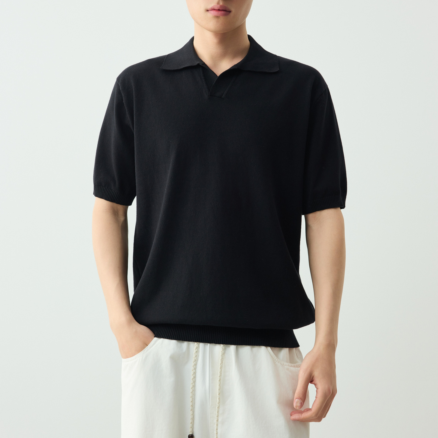 Áo polo nam cổ bẻ tay ngắn kiểu hải âu, chất liệu cotton thoáng mát — đen