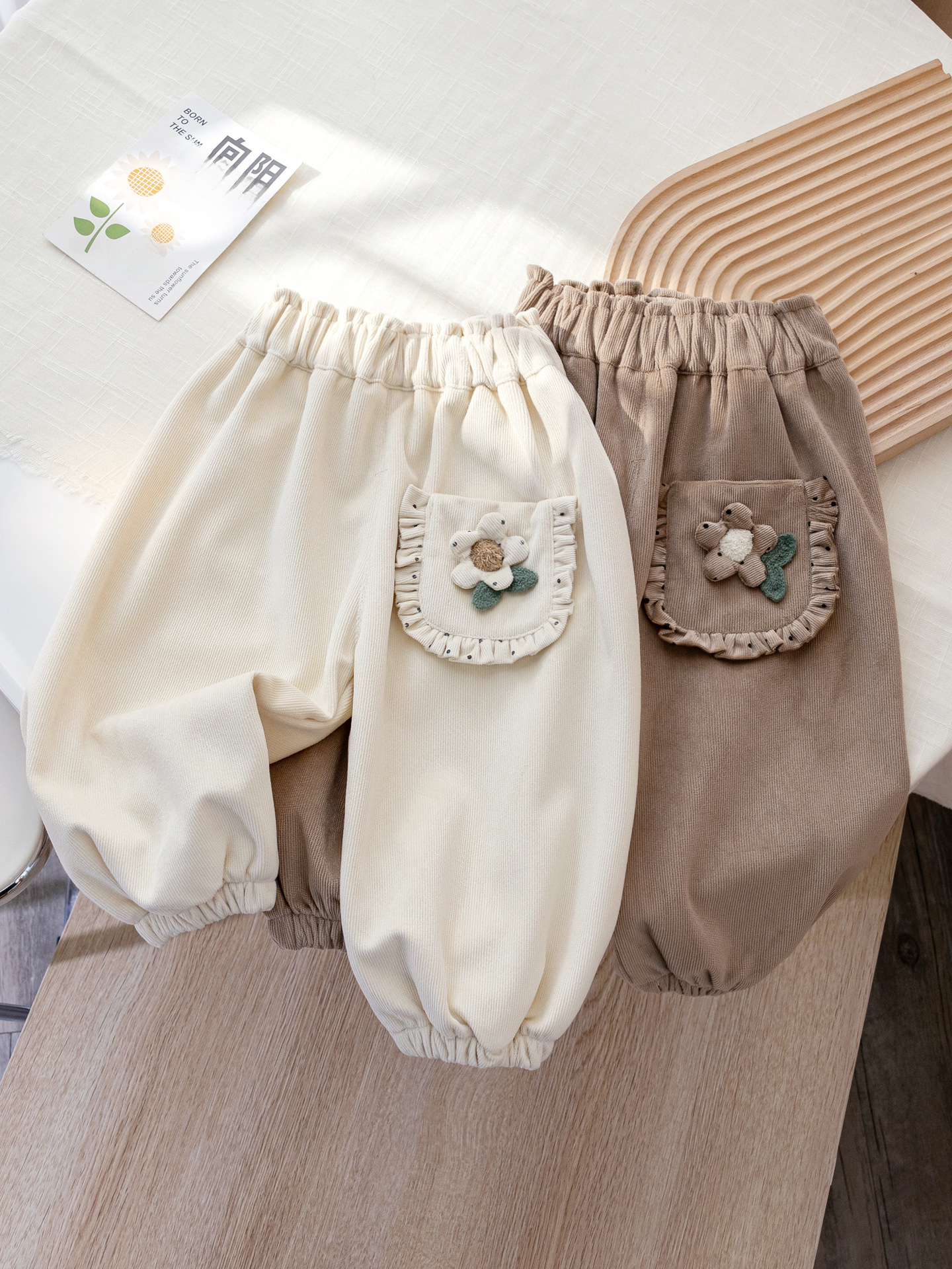 Girls' spring casual pants three-dimensional flowers Korean style fashionable lace trousers baby spring and autumn new versatile trousers