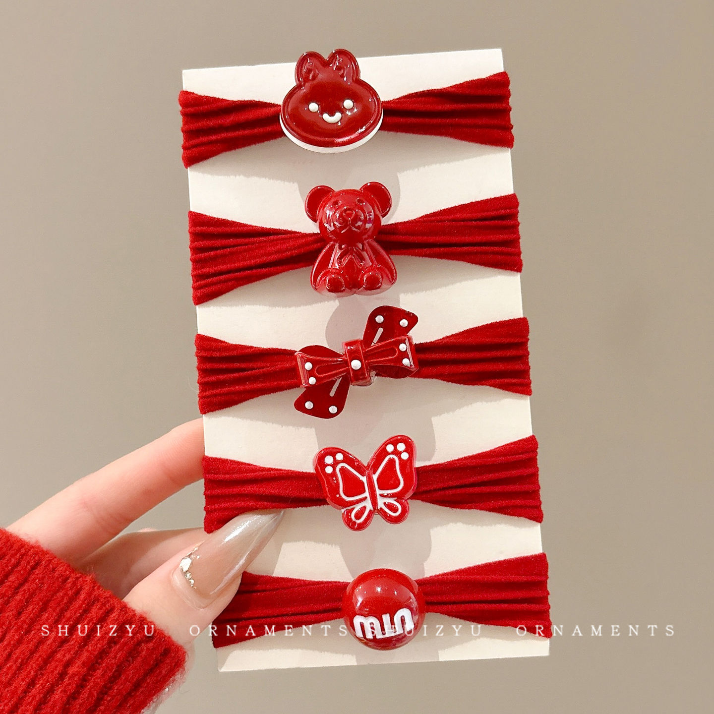 Niños de Año Nuevo cabello rojo niñas de alta elasticidad cabello correa anillo de cabello bola cabeza cabeza de caballo alta cabeza de cabello