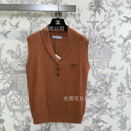 高版本PO家26春夏新款纯色简约翻V领针织背心休闲百搭上衣女