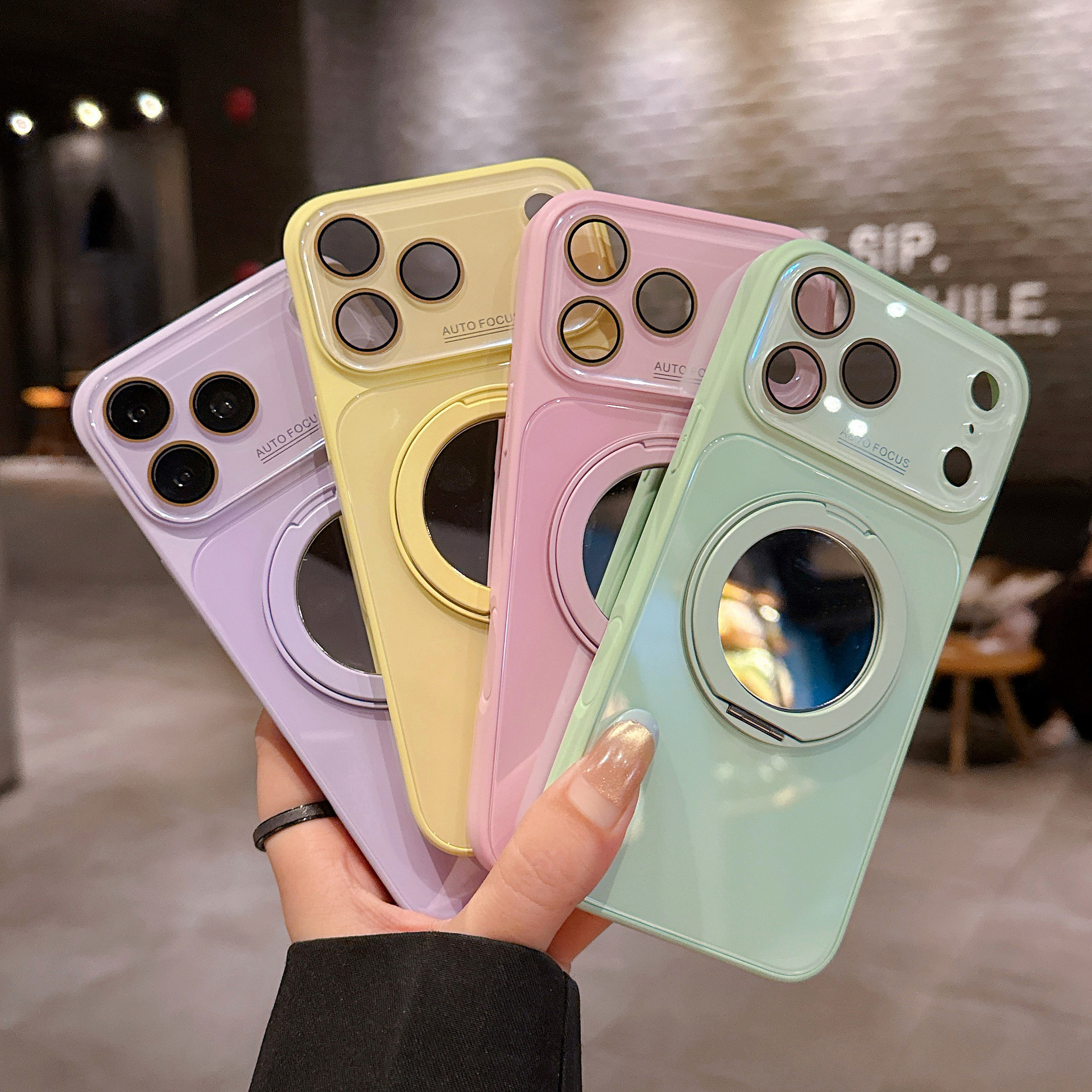 Suitable for Apple Mobile Phone Cases Iphone17Promax Ice-Like Glass Integrated Rotating Mirror Stand Protection