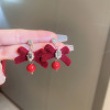 Red silver needle, retro demi-season earrings from pearl with bow, silver 925 sample, wide color palette