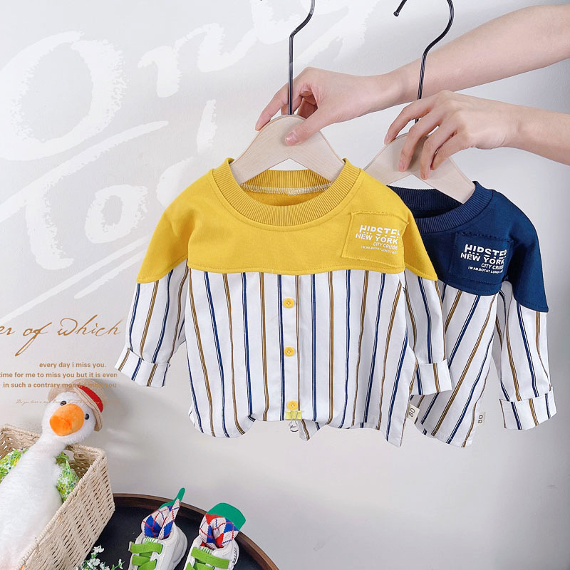 Camiseta a Rayas para Niños de 0 a 5 Años, Estilo Coreano 2025, con Parches Modernos, Manga Larga para Niños