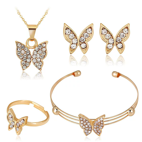 Foreign trade hot-selling luxury jewelry suit Europe and the United States exquisite butterfly jewelry four-piece bracelet necklace earrings ring