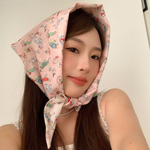 日系可爱小狗三角巾双面头巾女包头三角形发带少女感ins拍照写真
