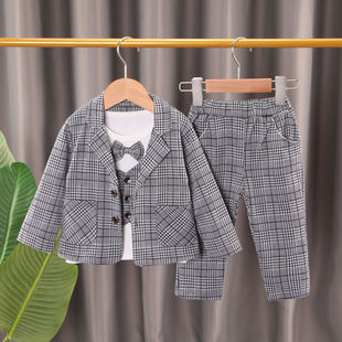 Boys Spring and Autumn Clothes Children's New Suit suit Handsome British Small Suit Three-piece One-year-old Tie Dress Fashion