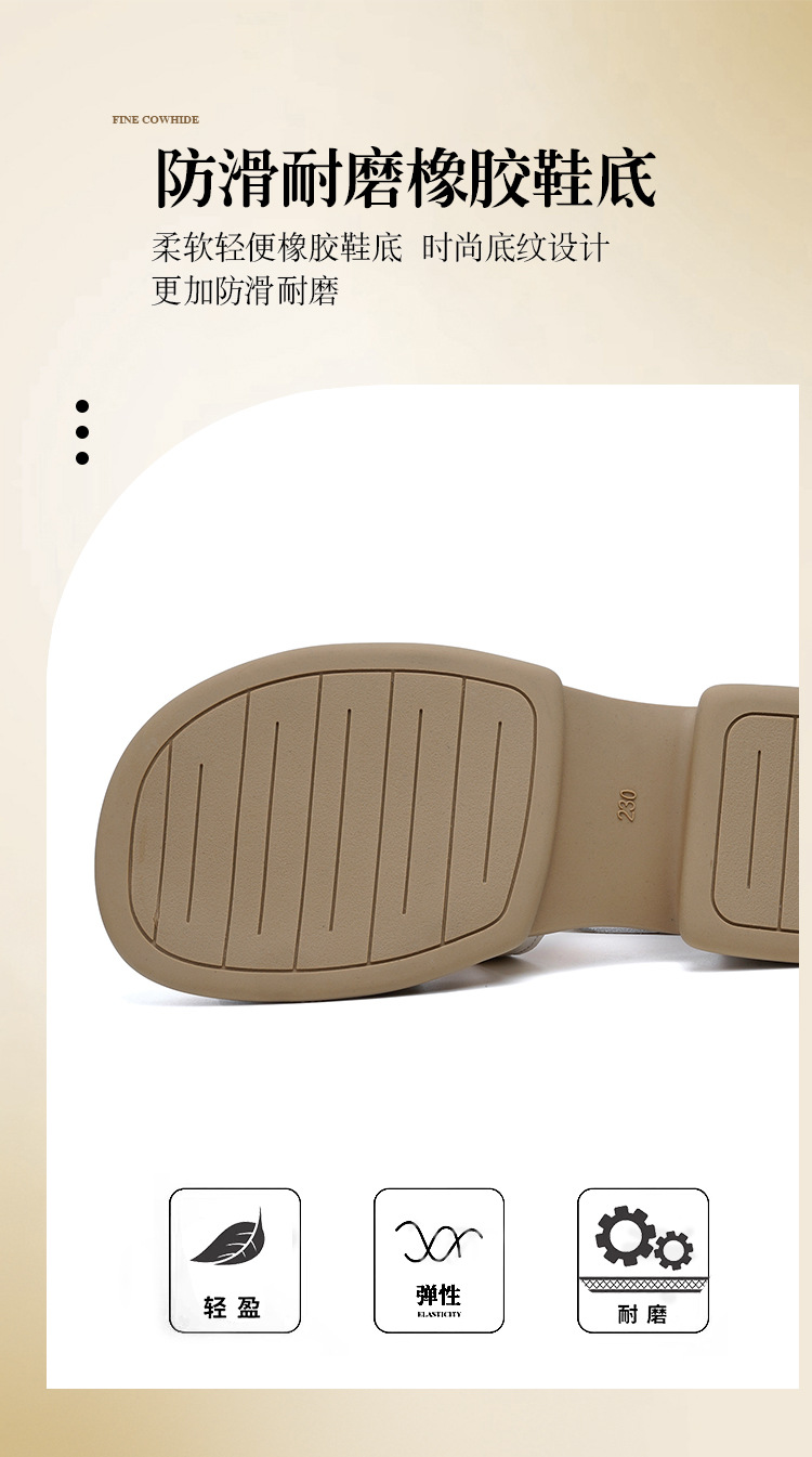 Sandal da thật quai chữ V đế dày mềm mại cho nữ — Màu đen chi tiết 10