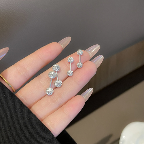 Ear Bone Nails for Women Japanese and Korean New Niche Design Ear Nails Xiaohongshu Blogger Highly Recommends the Trendy Double-ended Round Zircon Earrings