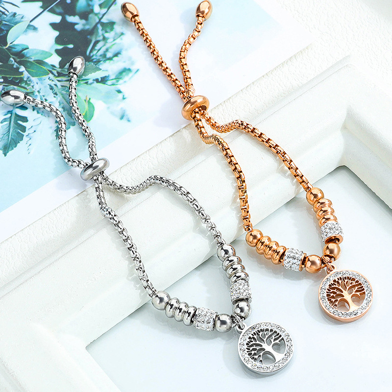 Daily Occasion Stainless Steel Material Simple Style Tree Stainless Steel Inlay Zircon Bracelets 1 Piece